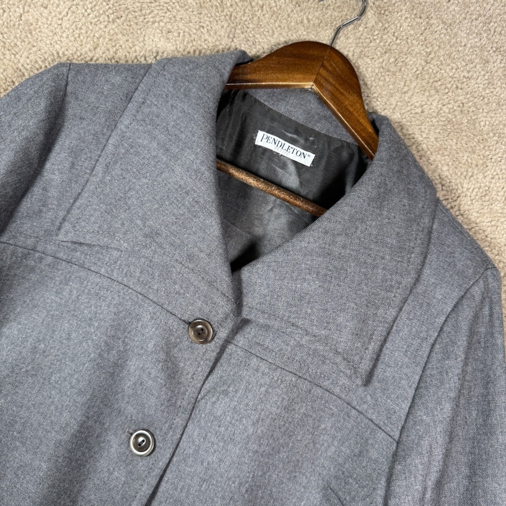 Pendleton Wool Jacket Women Medium Grey Button Front Pleated Back Jacket Office